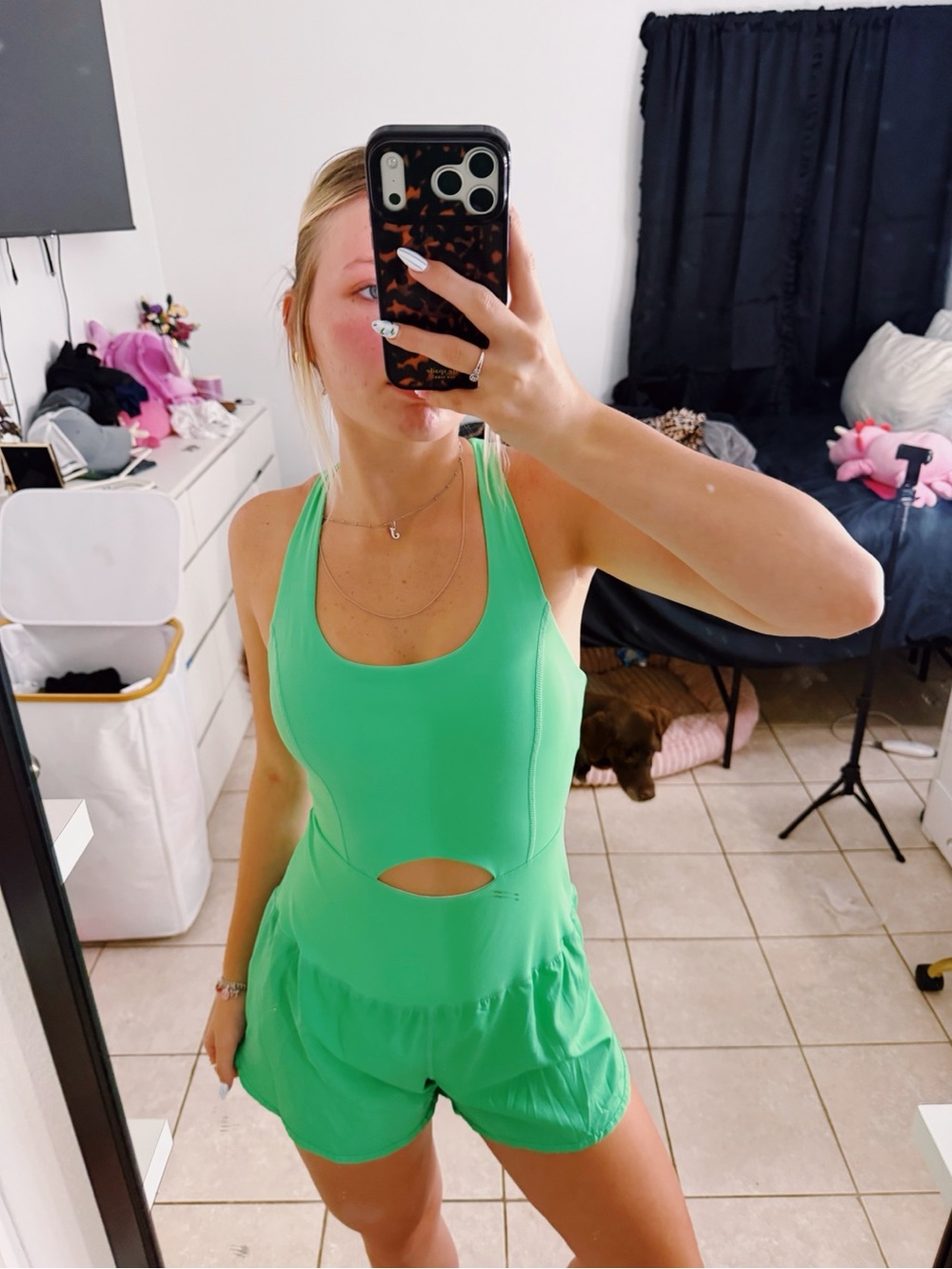 Women’s Bright Green Cutout Bodysuit Romper